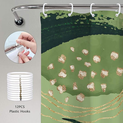 Sage Green Boho Shower Curtain 72Wx72H Abstract Mid Century Tropical Palm Leaves Gold Plant Geometric Minimalist Botanical Bathroom Decor Modern Bath Curtain Fabric Polyester 12 Pack Hooks