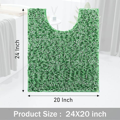 Yimobra Luxury Chenille U-Shaped Toilet Rug, Super Soft Shaggy Contour Bath Mat for Bathroom Floor, Fluffy, Water Absorbent, Non Slip, Machine Washable, Dry Quickly, 24''x 20'', Light Green & Green
