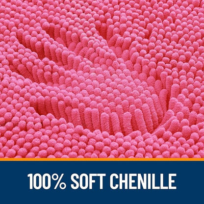 OLANLY Bathroom Rugs Sets 2 Piece, Soft Absorbent Chenille Bath Mats and U-Shaped Contour Toilet Mat Area Rug Set, Machine Washable Bath Carpet, Home Decor Accessories(24"x16"+24"x20", Hot Pink)