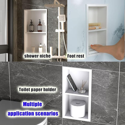 Shower Foot Rest for Shaving Legs,Double Layer Niche for Footrest,Shower Footrest for Insert Wall,Stainless Steel 304，Matte White,12.2 in x 4.8 in x 3.9 in