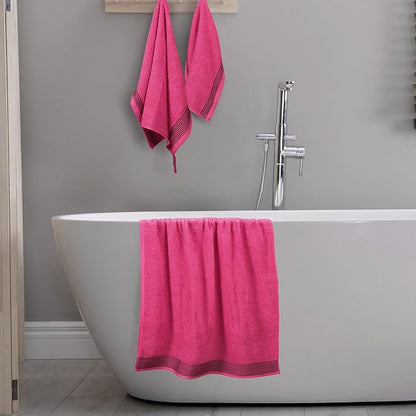 Belizzi Home Ultra Soft 3 Pack Cotton Towel Set, Contains a Bath Towel 28x55 inch, a Hand Towel 16x24 inch & a Wash Coth 12x12 inch, Ideal Everyday use, Compact & Lightweight -Hot Pink