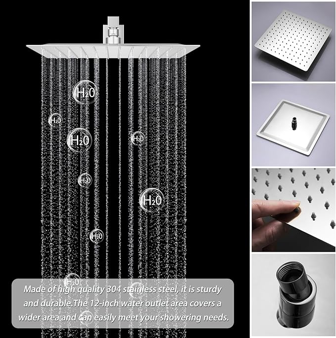 Polished Chrome Shower System Temperature Display Shower Set, Push Button Shower Faucet with 2 Rainfall Shower Head(12+8"), with Handheld Shower