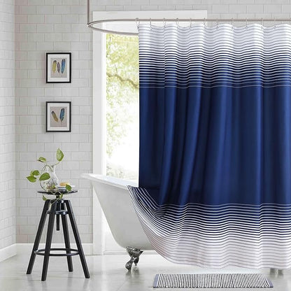 Blue Shower Curtain 78 Inches Long, Modern Navy Blue and White Gradient Horizontal Stripe Waterproof Polyester Shower Curtains for Bathroom, 72x78 Inches
