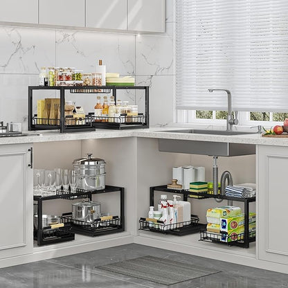 Under Sink Organizer,Pull Out Storage Organizer,2 Tier Sliding Sink Organizer Under Cabinet For Kitchen,Bathroom