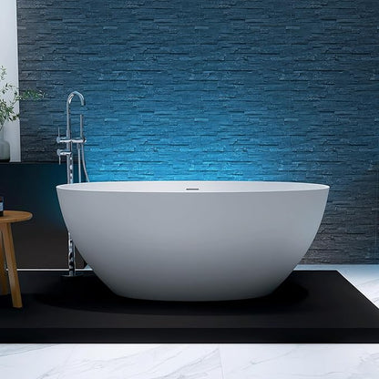 55'' Resin Stone Soaking Bathtub Freestanding Bathtub Solid Surface Modern Tubs with Overflow and Pop-up Drain in White…
