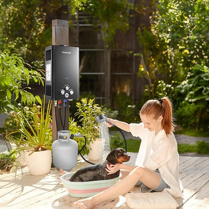 GASLAND 2.64GPM Propane Tankless Water Heater Outdoor 10L - Portable Camping Hot Water Heater, Overheating Protection, Easy to Install - Use for RV, Cabin, Barn, Camping, Boat (Black)