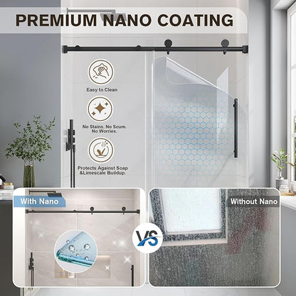 Bathtub Shower Door Frameless, 55-60" W x 60" H Sliding Tub Shower Door, 1/4''(6mm) SGCC Tempered Glass with Explosion-Proof Film Nano Coating, Stainless Steel Hardware, Matte Black