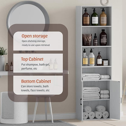 Tall Bathroom Storage Cabinet, Bathroom Floor Cabinet with Wide 4 Tier Shelf, Storage Unit for Living Room, Entryway, Kitchen (Embossed White, 2 PCS)