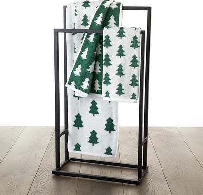 SKL Home Christmas/Winter Holiday Trees 100% Cotton Premium Bath Towel, 500 GSM, Soft & Absorbent, Reversible Jacquard, Decorative, Green/White