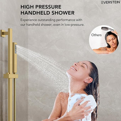 10" High-Pressure Rainfall Shower Faucet with Handheld Spray, Wall Mount Dual Shower Head System with Slide Bar (Brushed Gold)