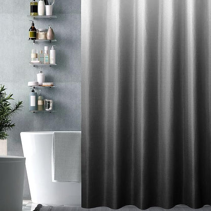 Gibelle Black Shower Curtain, Waffle Weave Ombre Fabric Shower Curtain for Bathroom, Black and White Gradual Color Washable Cloth Bathroom Curtains Shower Set with Hooks, 72 x 72