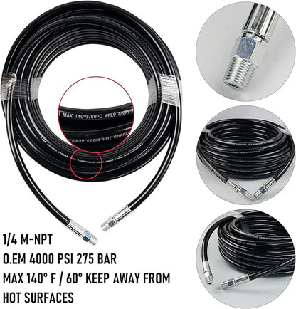 Hourleey Sewer Jetter Kit for Pressure Washer 100FT, Drain Cleaner Hose 1/4 Inch NPT, Orifice 4.0 Button Nose and Rotating Sewer Jetting Nozzle Spanner Tape Pearl Corsage Pin, 4000 PSI