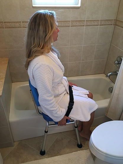 Platinum Health Sliding Shower Chair HydroGlyde Premium Heavy Duty, Padded Bathtub Transfer Bench with Cut Out Seat, for Bath Tub, Adjustable Legs, and Safety Belt, Quick Tool-Less Assembly, Gray