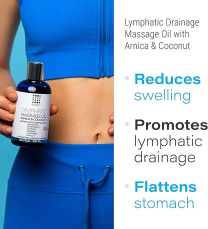 Arnica Coconut Lymphatic Massage Oil & Fibro Roller Lymphatic Massage Roller Ball Bundle, for Fibrosis Treatment, Manual Lymph Drainage & Post Surgery Recovery