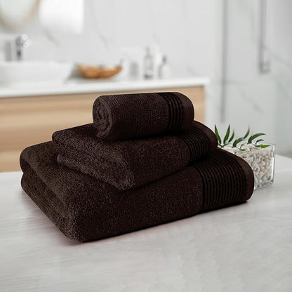 Belizzi Home Ultra Soft 3 Pack Cotton Towel Set, Contains a Bath Towel 28x55 inch, a Hand Towel 16x24 inch & a Wash Coth 12x12 inch, Ideal Everyday use, Compact & Lightweight -Chocolate Brown