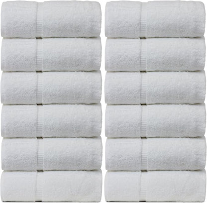 Bare Cotton Luxury Hotel & Spa Towel 100% Genuine Turkish Wash Cloths Dobby Border, White, Set of 12