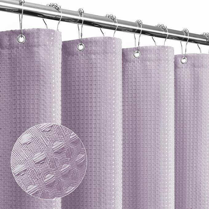 Gibelle Long Shower Curtain 72 x 78, Tall Waffle Weave Textured Fabric Shower Curtain for Bathroom, Water Repellent, Machine Washable, Lavender
