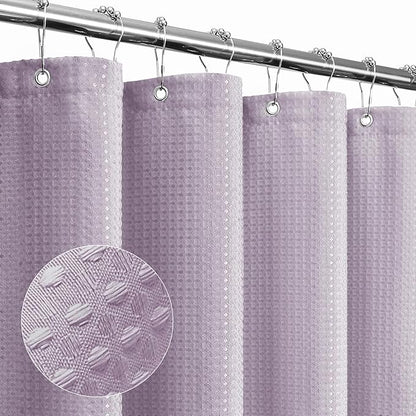 Gibelle Long Shower Curtain 72 x 78, Tall Waffle Weave Textured Fabric Shower Curtain for Bathroom, Water Repellent, Machine Washable, Lavender