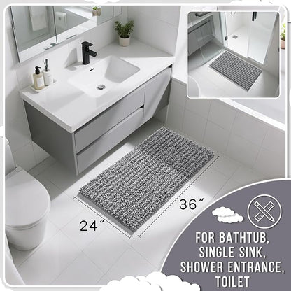 Yimobra Large Bathroom Rugs Non Slip Washable 36x24 Inch - Ultra Soft Absorbent Chenille Bath Mat, Quick Dry Shaggy Floor Carpet for Tub Shower, Gray Home Decor Accessories