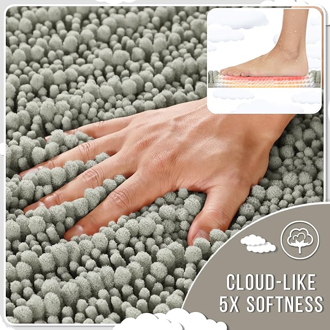 Yimobra Bathroom Rugs Non Slip Washable - Ultra Soft Absorbent Chenille Bath Mat, Quick Dry Shaggy Floor Carpet for Tub Shower, Sand Home Decor Accessories, 24x17 Inch