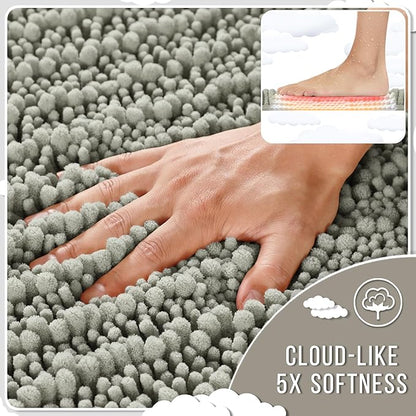 Yimobra Bathroom Rugs Non Slip Washable - Ultra Soft Absorbent Chenille Bath Mat, Quick Dry Shaggy Floor Carpet for Tub Shower, Sand Home Decor Accessories, 24x17 Inch