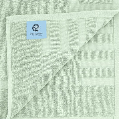 White Classic Luxury Bath Mat Floor Towel Set - Absorbent Cotton Hotel Spa Shower/Bathtub Mats [Not a Bathroom Rug] 22"x34" | 2 Pack | Green