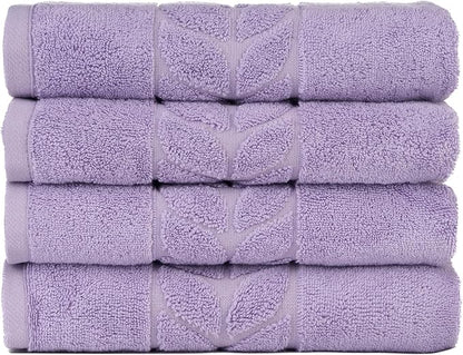 BAGNO MILANO Organic Turkish Cotton Bath Towels, Luxury Jacquard Collection, Certified Organic Highly Absorbent, Soft-Plush Towel Set (Lilac, 4 Pcs Hand Towel Set)