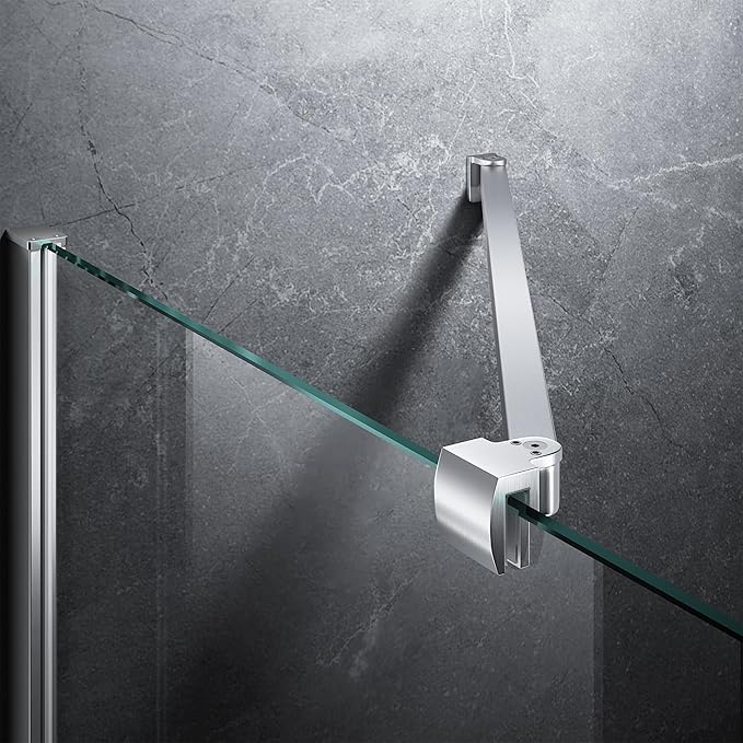 Frameless Shower Door Support Bar, Stainless Steel Wall-to-Glass Support Arm to Fixed Shower Glass Panel, for 1/4"-3/8" (6-10 mm) Door, 180° Pivot & Stow-Flat Mode (Brushed Nickel, 23.6-inch(600mm))