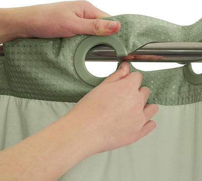 River Dream Green Heavyweight No Hooks Required Shower Curtain with Snap in Liner - Dotted Waffle Weave,Hotel Grade,Spa Like Bath Curtain,71W x 74H