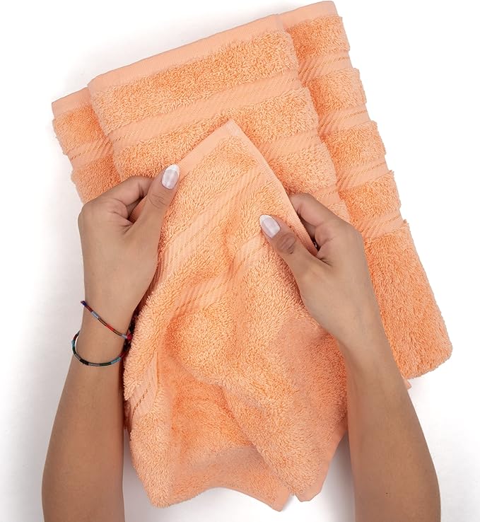 American Soft Linen Luxury 6 Piece Towel Set, 2 Bath Towels 2 Hand Towel 2 Washcloths, 600 GSM 100% Cotton Turkish Towels for Bathroom, Malibu Peach Towel Sets
