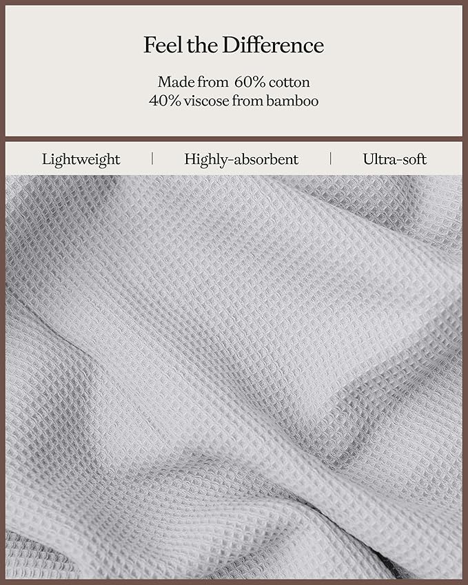 Cozy Earth Waffle Washcloths - 60% Cotton 40% Viscose from Bamboo Washcloths 13 x 13 Inches - Soft & Absorbent Terry, Reversible Mini Textured Waffle & Weave Pattern - 4 Pack