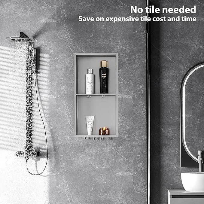 Stainless Steel Shower Niche 24" X 12", No Tile Needed Wall Niche Double Shelves, Recessed Niche Shower for Bathroom Storage, Brushed Nickel