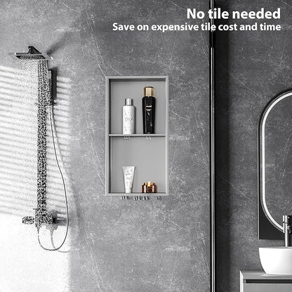 Stainless Steel Shower Niche 24" X 12", No Tile Needed Wall Niche Double Shelves, Recessed Niche Shower for Bathroom Storage, Brushed Nickel