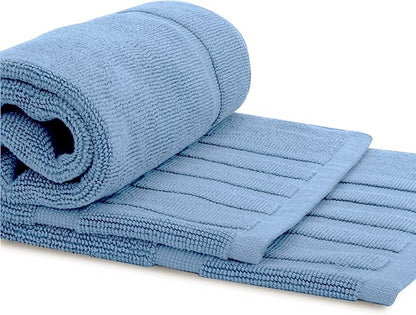 White Classic Luxury Bath Mat Floor Towel Set - Absorbent Cotton Hotel Spa Shower/Bathtub Mats [Not a Bathroom Rug] 22"x34" | 2 Pack | Light Blue