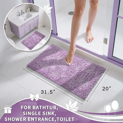 Yimobra Chenille Bathroom Rugs Non Slip, Extra Thick Soft Absorbent Bath Rug 31.5x20 Inch, Machine Washable Quick Dry Bath Mat for Bathroom Floor, Tub and Shower, Home Decor Accessories, Lilac