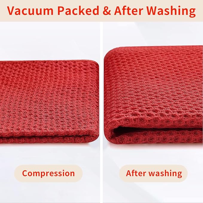 Homaxy 100% Cotton Waffle Weave Kitchen Dish Towels, Ultra Soft Absorbent Quick Drying Cleaning Towel, 13 x 28 Inches, 6-Pack, Red