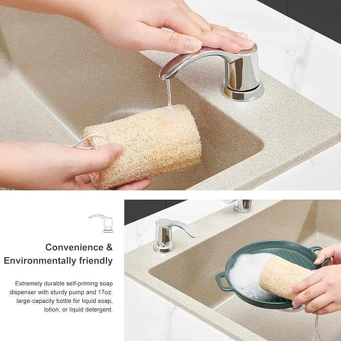 GAGALIFE Kitchen Sink Soap Dispenser with Large Bottle, Built in Sink Soap Dispenser Refill from Top, Chrome G080C