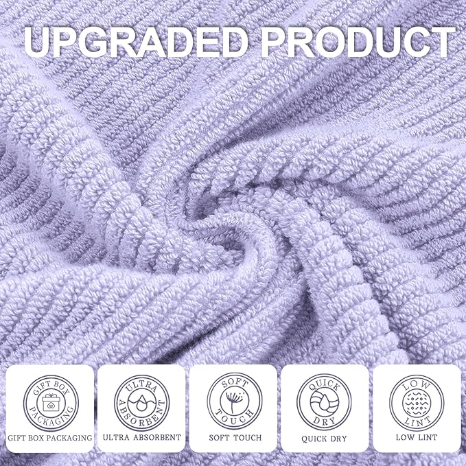 VOOVA & MOVAS Towels for Bathroom, 100% Cotton | Quick Dry | Soft | Thick | Large, 3 Piece Towel Set, 1 Large Bath 30"x56", 1 Hand 18"x28", 1 Wash Cloth 13" x 13", Bathroom Essentials, Lilac | Purple