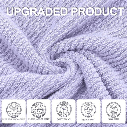 VOOVA & MOVAS Towels for Bathroom, 100% Cotton | Quick Dry | Soft | Thick | Large, 3 Piece Towel Set, 1 Large Bath 30"x56", 1 Hand 18"x28", 1 Wash Cloth 13" x 13", Bathroom Essentials, Lilac | Purple
