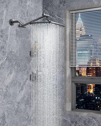 Veken 11.8" Black Rain Shower Head, Rectangular Rainfall Showerheads with 11" Stainless Steel Exension Arm, Height & Angle Decor Adjustable, High Pressure Shower Heads, Bathroom Accessories