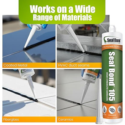 105 Adhesive Sealant – Marine/Industrial Grade, High Strength, UV Resistant, Flexible, Non-Flammable, Waterproof – Superior to Silicone – 10.1 oz – Black