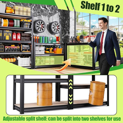 72" H*46" W Garage Shelving,Heavy Duty Garage Storage Shelves,Metal Shelving Unit,5 Tier Adjustable Steel Utility Shelf,Use for Basement,Warehouse, Pantry Closet,Black (72" H*46" W*19.7" D)