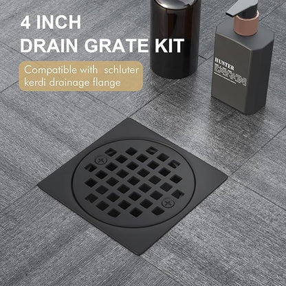 4” Drain Grate Kit Replacement, Compatible with Schluter Kerdi-Drain Flange, Removable Shower Floor Drain Kit with SUS 304 Stainless Steel Grate & CUPC Certification, Matte Black