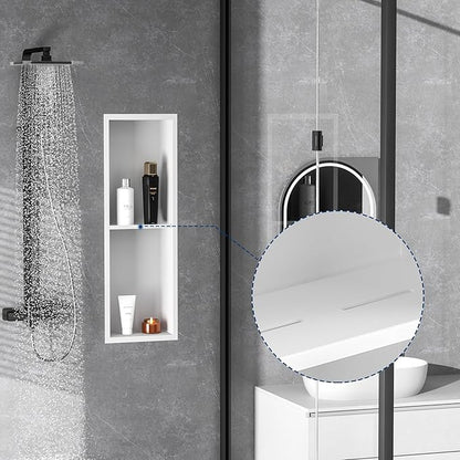 Stainless Steel Shower Niche 24" X 8", No Tile Needed Wall Niche Double Shelves, Recessed Shower Shelf for Bathroom Storage, Matte White