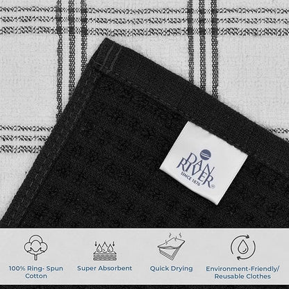 DAN RIVER Premium Dish Cloth 100% Cotton 12 X 12 Inches |Pack of 8|-Ultra Soft Tea Towels-Highly Absorbent Kitchen Rags-Terry Dishcloth for Kitchen and Household Cleaning |Black|