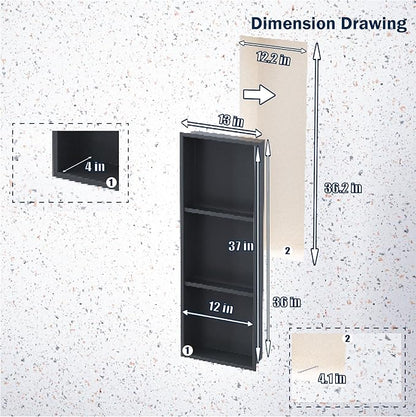 Black Stainless Steel Shower Niche 36" X 12" ，Recessed Shower Shelf for Bathroom Storage，Three-Tier Shelves， Matte Black (Black, 36 * 12 in)