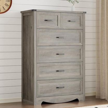 Tall 6-Drawer Dresser for Bedroom, Modern Wooden Chest of Drawers with Metal Handles, Anti-Tipping Design, Sturdy and Stable Storage Organizer for Living Room, Entryway, Home Office