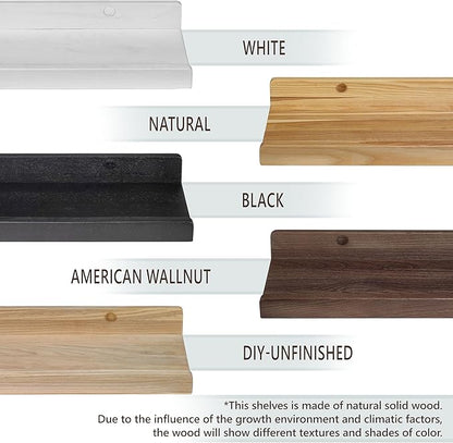 Wood Wedge Floating Shelves for Wall 24 inch, Photo & Picture Ledge, Black Modern Wall Storage Shelves with Lip, Kids Book Shelf, Shelves for Bedroom, Living Room, Bathroom, Kitchen, Set 2