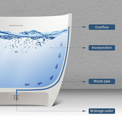 51" Stone Resin Freestanding Bathtub, Modern Oval Solid Surface Soaking Tub, Solid Surface Stand Alone Bathtub with Drain & Integrated Slotted Overflow Matte White AM303-1300