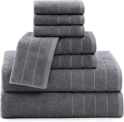 Casa Platino 100% Cotton Luxury Bathroom Towel Set - 8 Pc - Ring Spun, Quick Dry, Soft & Highly Absorbent - 2 Bath, 4 Washcloths, 2 Hand Towels - Remains Plush After Multiple Washes - Cool Grey